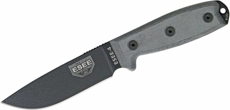 Univerzális ESEE 4 kés 11,4 cm pengével, Micarta, fekete/szürke, MOLLE tok