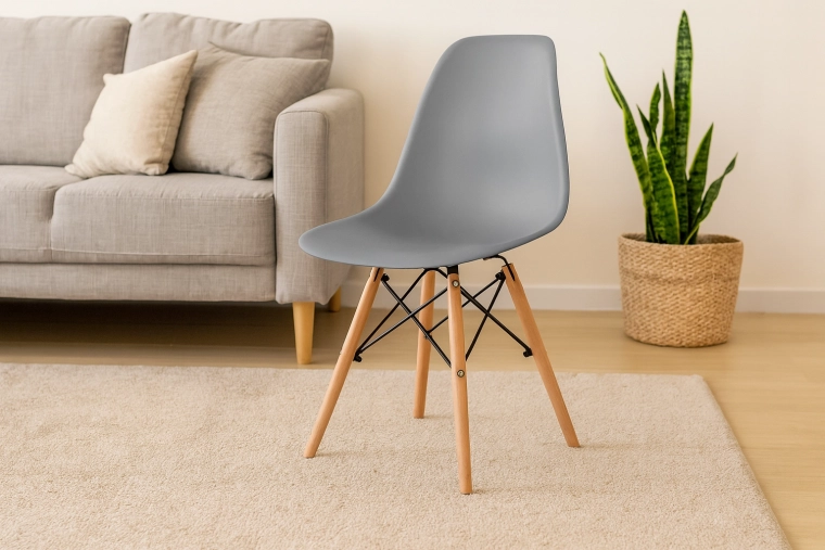 Modern szürke étkezőszék fa lábakkal