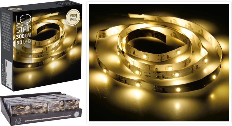 LED fényszalag 3 m, 90 LED, meleg fehér, elemes