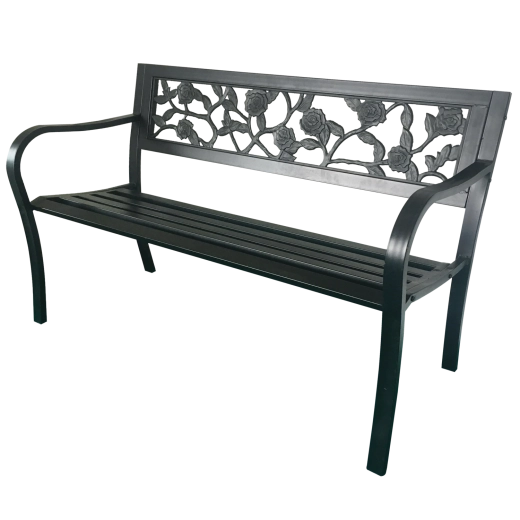 Garden Line 125 cm-es kerti fém pad háttámlával, rózsamintával - 1 db
