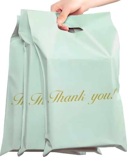 Fóliopakkok/mailer táskák füllel 400 × 500 + 70 mm, mentazöld, 50 db, felirat THANK YOU