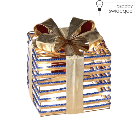 Karácsonyi világító ajándék kék masnival 20 cm