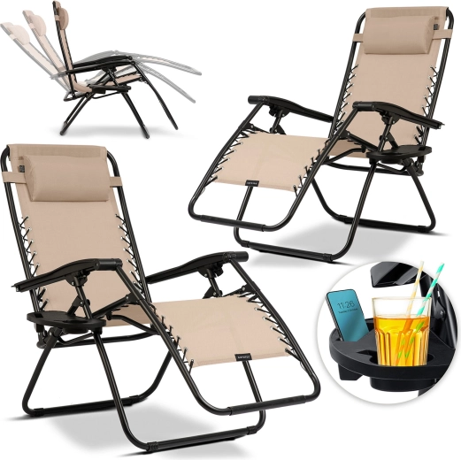 Összecsukható kerti nyugágyak párnával Sofotel ChillWell, 2 db-os szett, bézs