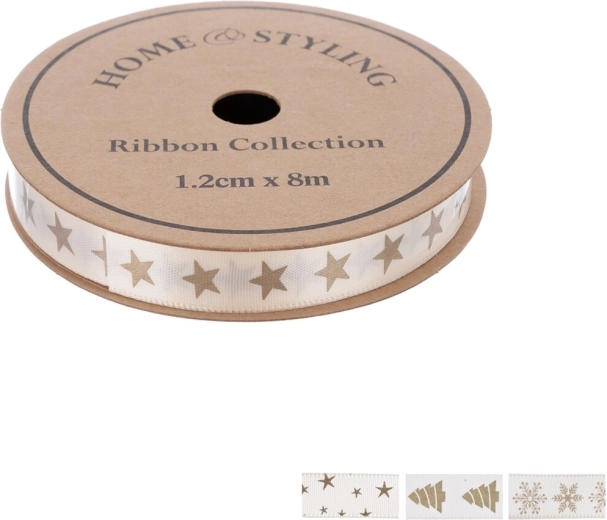 Home Styling karácsonyi dekoratív szalag bézs színben arany mintával 1,2 cm x 8 m