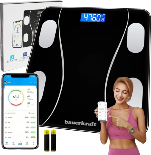 Intelligens analitikus fürdőszobai mérleg Bluetooth-szal és alkalmazással 180 kg-ig