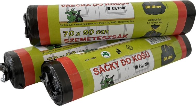 Szemeteszsákok 80 l, fekete, 70 × 90 cm, 10 db