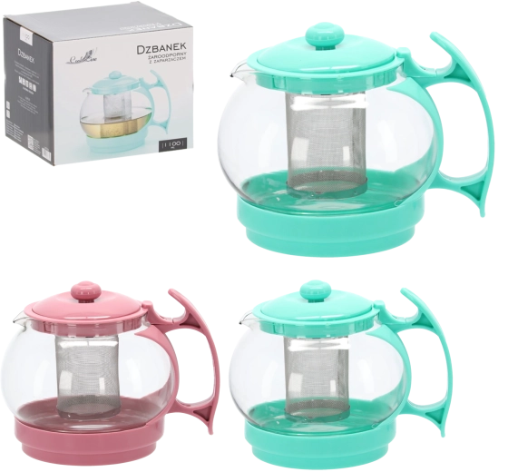 Hőálló üveg teáskanna szűrővel, 1,1 l