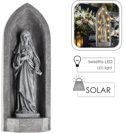 Dekoratív Szűz Mária figura kápolnában, LED-világítással