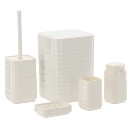 5 részes fürdőszobai szett, négyzet alakú, fehér, műanyagból