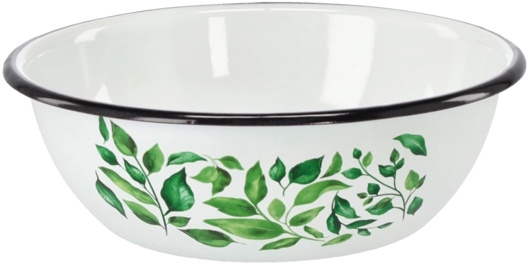 Zománcozott tál 1,5 l, 20 cm átmérő – fehér, fikusz motívummal