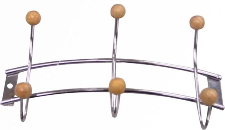 Fali akasztó 3 kampóval, króm/fa, 21 × 11,5 cm