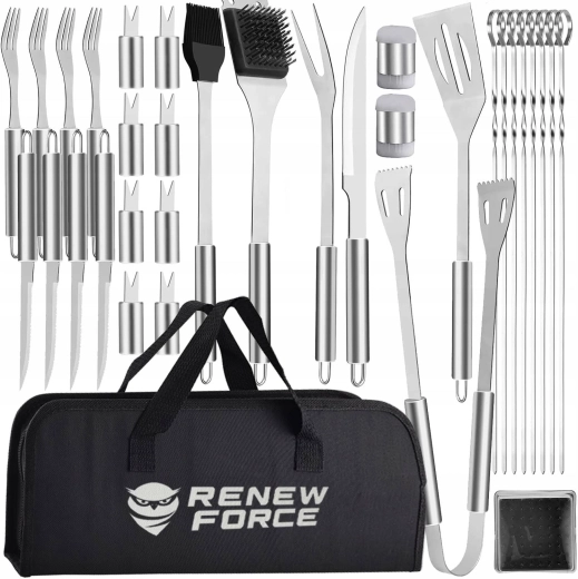 Renew Force rozsdamentes acél grillkészlet, 33 részes, tokkal