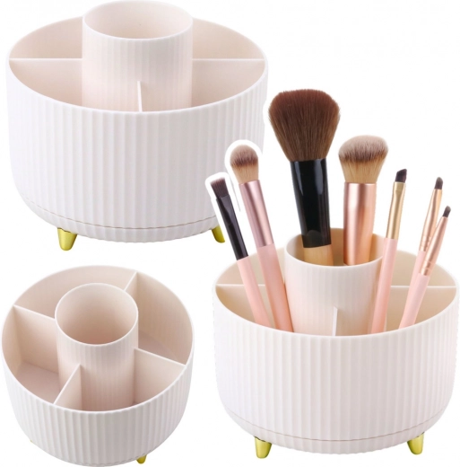 forgatható sminkecset- és rúzstartó szervező, fehér, 5 rekesszel