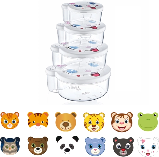 4 darabos ételtároló doboz szett állatkákkal, vegyes méretek