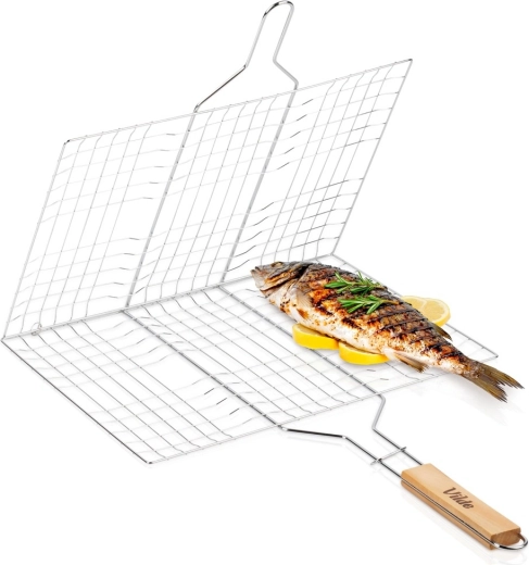Vilde kétoldalas grillrács fa nyéllel 40 × 30 cm