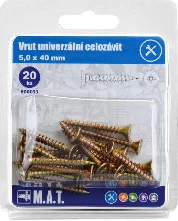 Univerzális, teljes menetes csavar 5,0 × 40 mm, horganyzott, 20 db