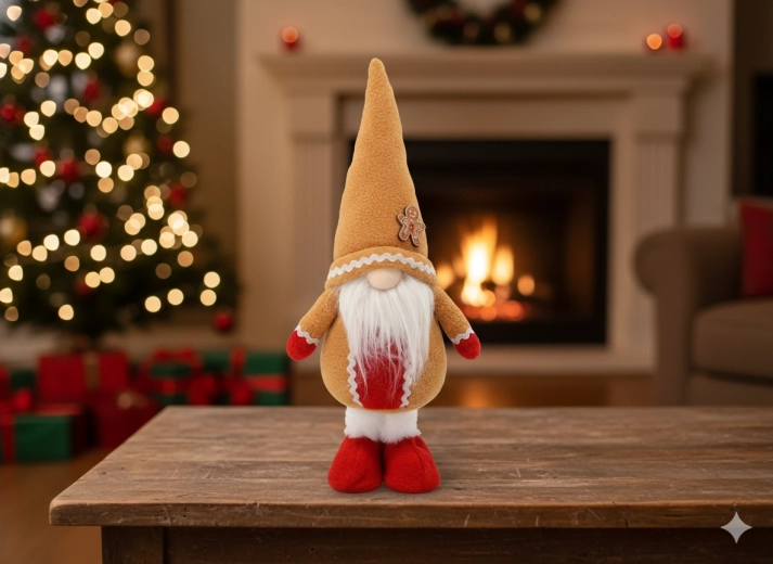 Álló karácsonyi manó, narancssárga, 42 cm