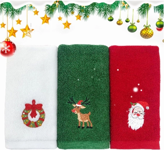 Karácsonyi pamut kéztörlőkészlet Mikulás- és rénszarvasmintával, 32 × 45 cm – 1 db
