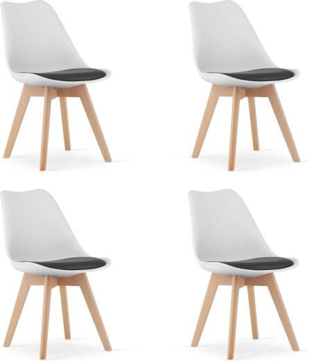 Négy fekete-fehér szék fa lábakkal