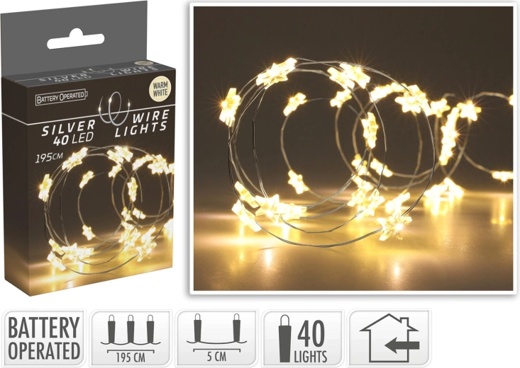 Karácsonyi LED csillagfényfüzér 1,95 m, 40 LED, meleg fehér – 1 db