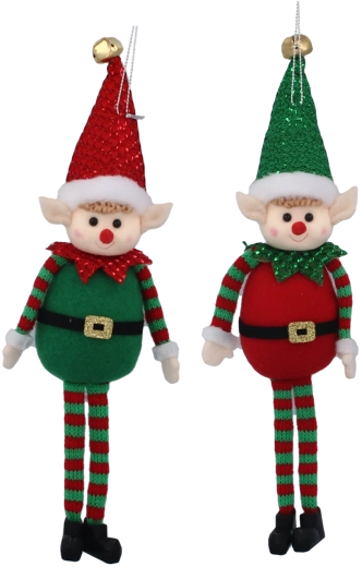 Karácsonyi filc függő manó csillámokkal 10 × 28 cm, piros–zöld, 6 darabos szett