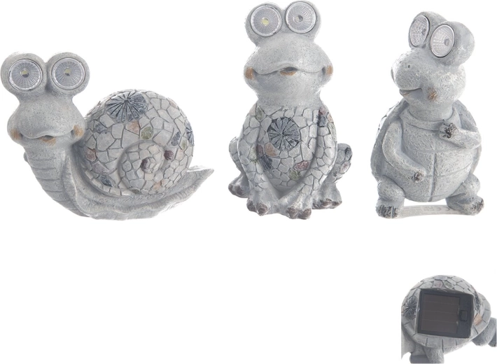 Szolár kerti állatfigura dekoráció polystone-ból, szürke, 14 × 7 × 11,5 cm (3 változat)
