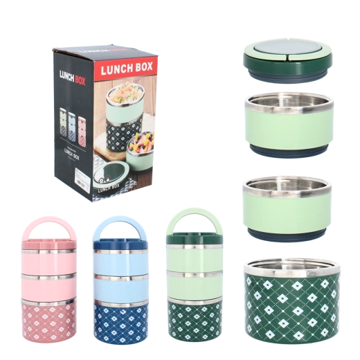 Háromrészes rozsdamentes ételhordó 2 l, 13 × 24 cm