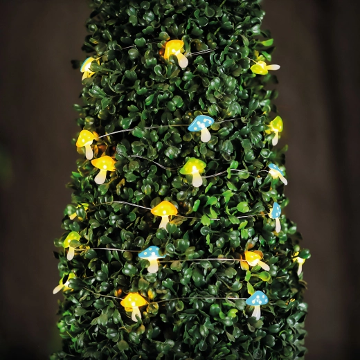 Napelemes LED-es fényfüzér gombákkal, 25 LED, meleg fehér, 2,4 m