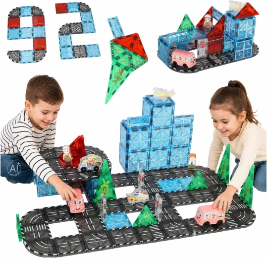 Mágneses építőkockák 3D város autókkal – 91 darab
