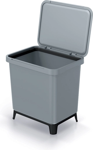 Világosszürke, lábakon álló 29 l-es műanyag szemetes