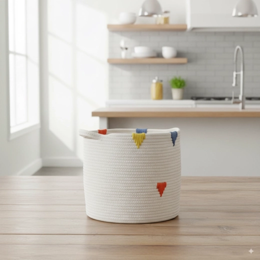Textil tárolókosár színes mintával, 36 × 33 cm