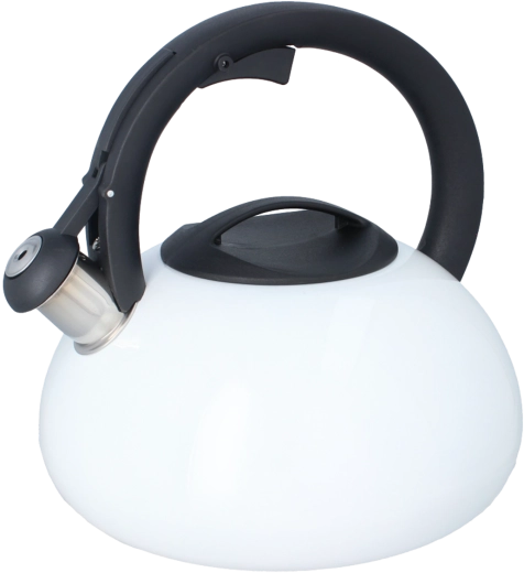 Rozsdamentes sípoló vízforraló, 3 l, fehér, fekete fogantyúval