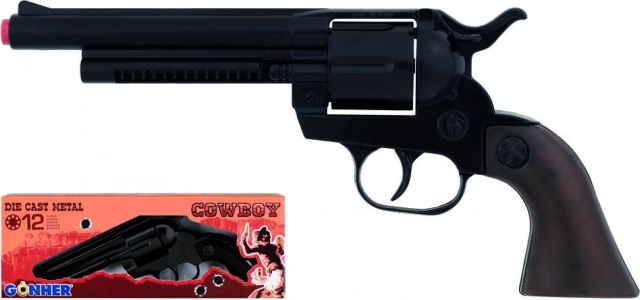 Kovboj revolver, fém, fekete, 12 lövés
