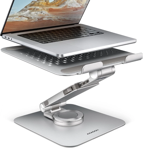AXAGON STND-LR alumínium laptopállvány 10–17,3″-hoz, 360°-ban forgatható, szürke