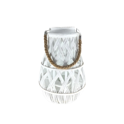 Fehér fonott lampion üvegbetéttel 24 × 55 cm