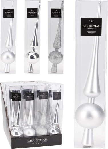 Karácsonyfa csúcs 29 cm – ezüst, vegyes felület