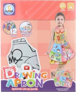 Rajzolós gyermek kötény mosható felülettel és 12 filctollal