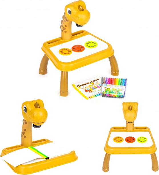 Rajzprojektor dinoszauruszos motívummal, 12 filctollal és 24 sablonnal