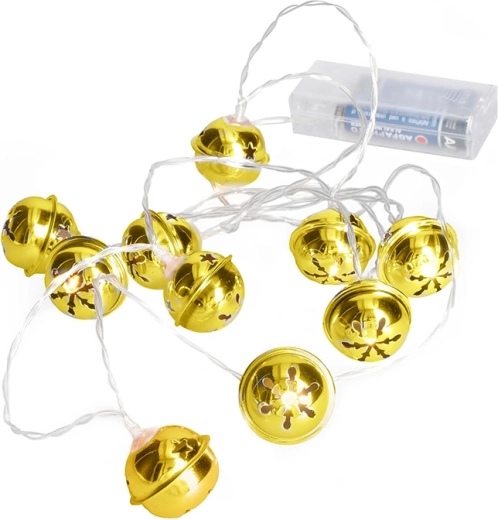 Solight LED karácsonyi fényfüzér csengőkkel 10 LED arany, 1,5 m, elemes