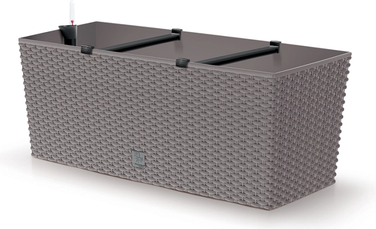Önöntöző rattan virágláda 50 cm, mokka