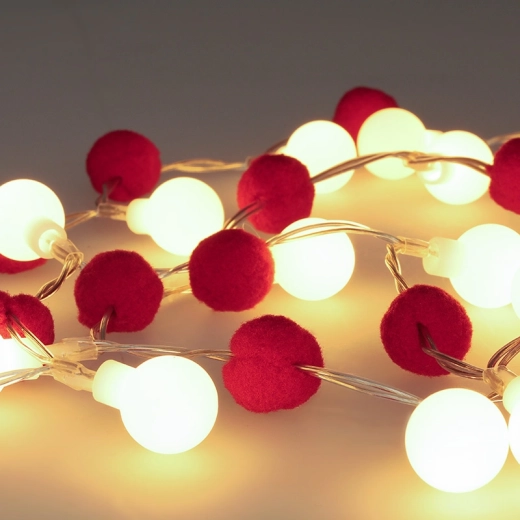 Solight LED karácsonyi fényfüzér piros gömbökkel, 20 LED, 1,5 m, elemes