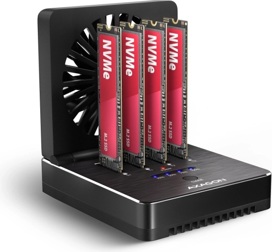Axagon USB4 dokkoló állomás 4× M.2 NVMe SSD-hez, offline klónozással