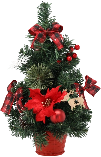 Műfenyő 40 cm piros kaspóban, mikulásvirágokkal