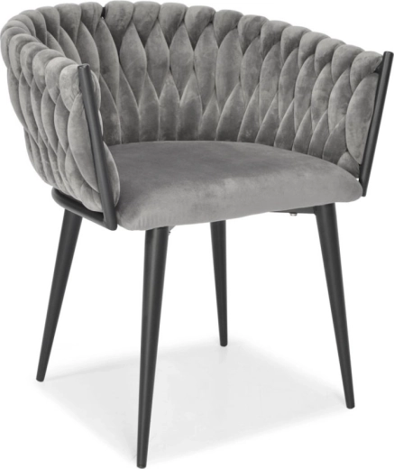 Kárpitozott bársonyszék étkezőbe és nappaliba, szürke velúr, fekete fém lábak