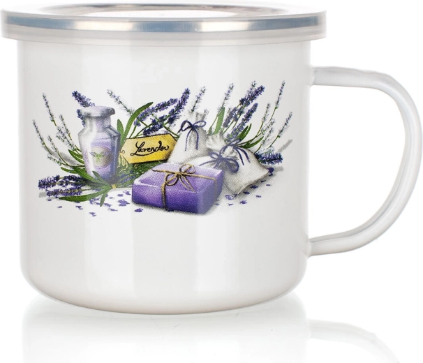Zománcozott bögre fedővel Lavender 0,5 l