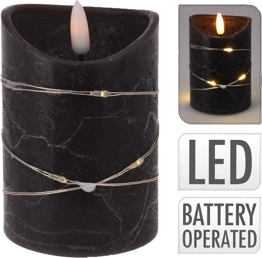 LED henger alakú fekete gyertya 7 × 10 cm