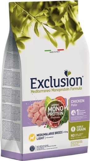 Exclusion Monoprotein Light csirkés száraztáp közepes és nagytestű kutyáknak, 3 kg