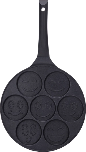Valdinox öntött palacsintasütő serpenyő tükörtojás- és palacsintaformákkal, 26 cm, „mosoly” mintával