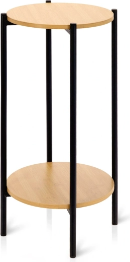 Kompakt, kerek fém lerakóasztal két lappal 31 × 31 × 61 cm – 1 db