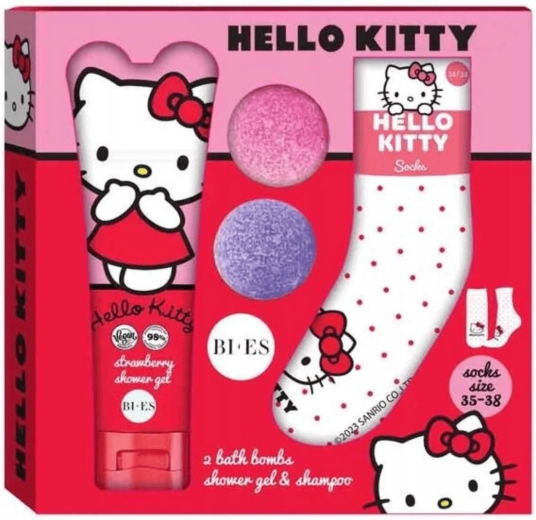 Hello Kitty ajándékszett fürdéshez és zuhanyzáshoz samponnal és zoknival
